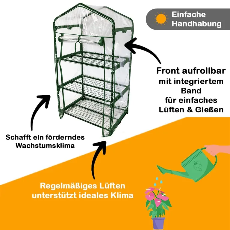Balkon Frühbeet Foliengewächshaus für Kräuter, Tomaten & Co, 68 x 49 x 128 cm, Foliengewächshaus Gewächshaus mit 3 Etagen – Bild 4