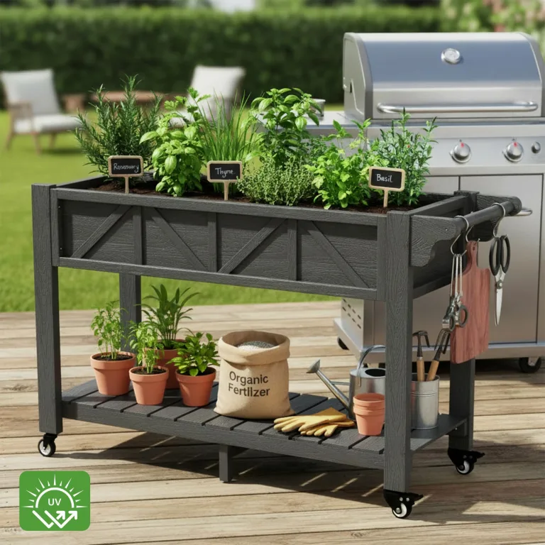 Hochbeet 120x44x70cm, Metall Hochbeet mit Rollen & Griff, 3 Haken & Vlieseinlage, Für Gemüse Blumen Kräuter, Garten Balkon Terrasse (2 Stück Schwarz) – Bild 7
