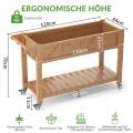 Hochbeet 120x44x70cm, Metall Hochbeet mit Rollen & Griff, 3 Haken & Vlieseinlage, Für Gemüse Blumen Kräuter, Garten Balkon Terrasse （2 Stück Teak Optik） - Thumbnail 2