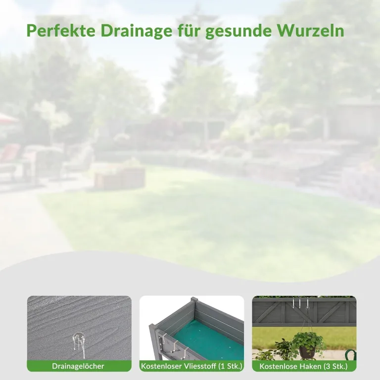 Hochbeet 120x44x70cm, Metall Hochbeet mit Rollen & Griff, 3 Haken & Vlieseinlage, Für Gemüse Blumen Kräuter, Garten Balkon Terrasse （2 Stück Grau） – Bild 6
