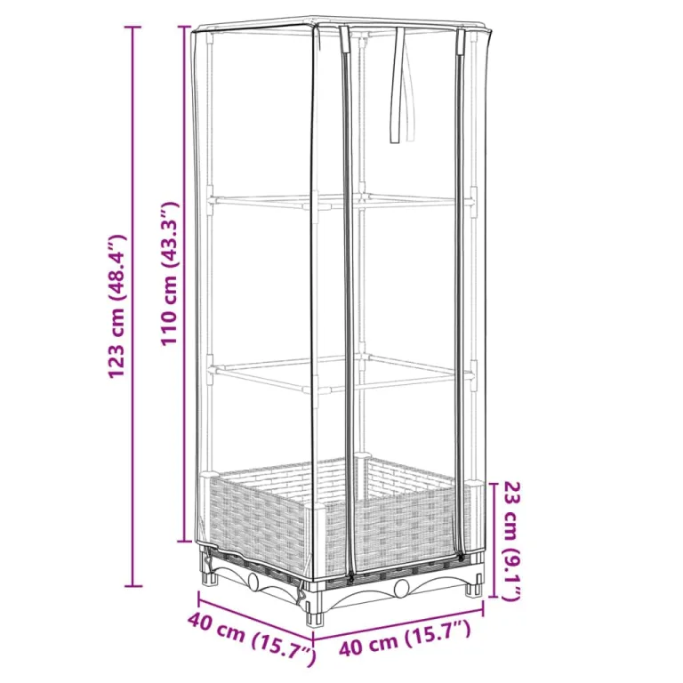Hochbeet mit Gewächshaus Aufsatz 40x40x123 cm Rattan Optik Frühbeet für Tomaten Gemüse Kräuter Balkon Garten inklusive wasserdichter Abdeckung und Stabiler Eisenkonstruktion – Bild 9