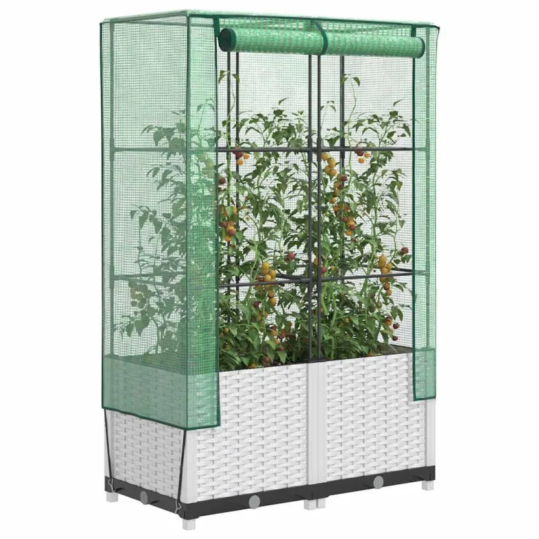 Hochbeet mit Gewächshaus Frühbeet Aufsatz 80x40x138 cm Rattan Optik für Garten Balkon, Stabiles Tomatenhaus mit Belüftung zum Schutz von Gemüse Kräutern Blumen – Bild 1