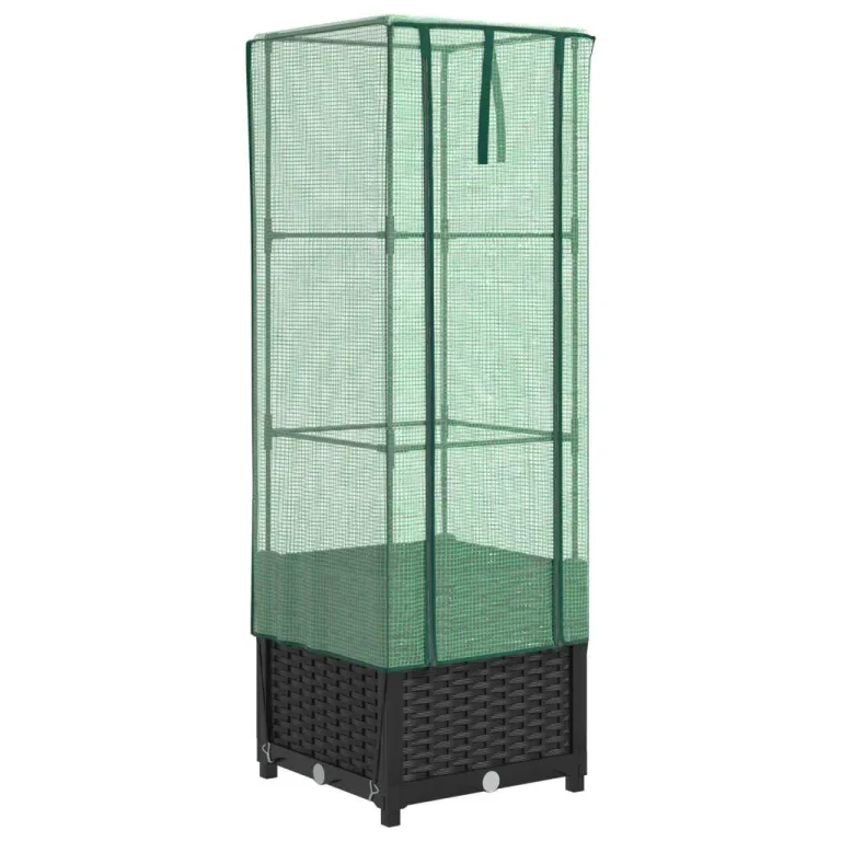 Hochbeet mit Gewächshaus Aufsatz 40x40x139 cm Rattan Optik für Tomaten Gemüse Kräuter, Stabiles PP Beet mit Eisenrahmen & Wasserdichter PE Abdeckung für Garten Balkon Terrasse – Bild 2