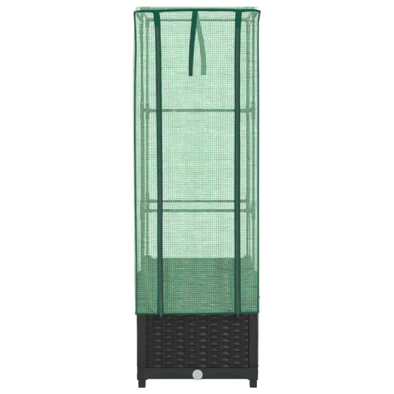 Hochbeet mit Gewächshaus Aufsatz 40x40x139 cm Rattan Optik für Tomaten Gemüse Kräuter, Stabiles PP Beet mit Eisenrahmen & Wasserdichter PE Abdeckung für Garten Balkon Terrasse – Bild 4