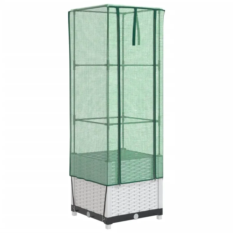 Hochbeet mit Gewächshaus Aufsatz 40x40x139 cm Rattan Optik, Frühbeet für Tomaten Gemüse Kräuter, Stabiles PP Beet mit Eisenrahmen, Ideal für Garten Balkon Terrasse, Wetterschutz Abdeckung – Bild 2