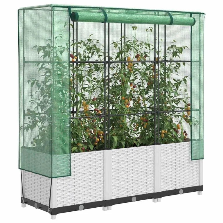 Hochbeet mit Gewächshaus Frühbeet Aufsatz Rattan Optik 120x40x138 cm Tomatenhaus Gemüsebeet Balkon Garten Stabiles Design Wasserdicht – Bild 1