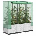 Hochbeet mit Gewächshaus Frühbeet Aufsatz Rattan Optik 120x40x138 cm Tomatenhaus Gemüsebeet Balkon Garten Stabiles Design Wasserdicht - Thumbnail 1