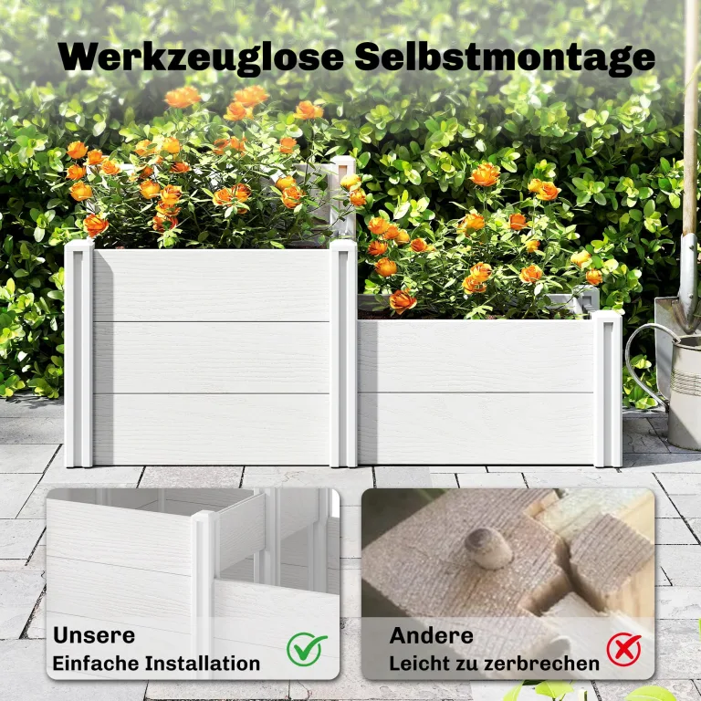 Outsunny Hochbeet 3-stufig Stapelbar Gartenbeet mit Offenem Boden, modulares Kräuterbeet DIY Montage Kunststoff Pflanzkasten Pflanzkübel für Garten Balkon 120 x 80 x 64 cm Weiß – Bild 3
