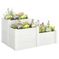 Outsunny Hochbeet 3-stufig Stapelbar Gartenbeet mit Offenem Boden, modulares Kräuterbeet DIY Montage Kunststoff Pflanzkasten Pflanzkübel für Garten Balkon 120 x 80 x 64 cm Weiß - Thumbnail 1