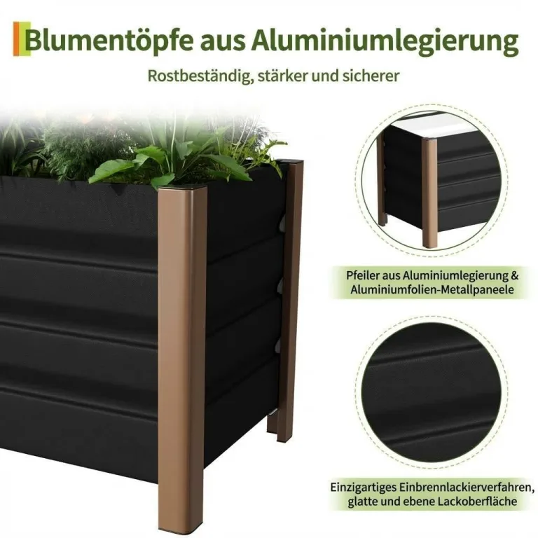 Hochbeet aus Aluminium 100x40x45 cm – Wetterfester Pflanzkasten mit Drainagelöchern, Tiefe Ausführung, Abgerundete Ecken & Anti-Schnitt-Kanten – Robust & Rostfrei für Terrasse, Balkon, Garten, Grau – Bild 3