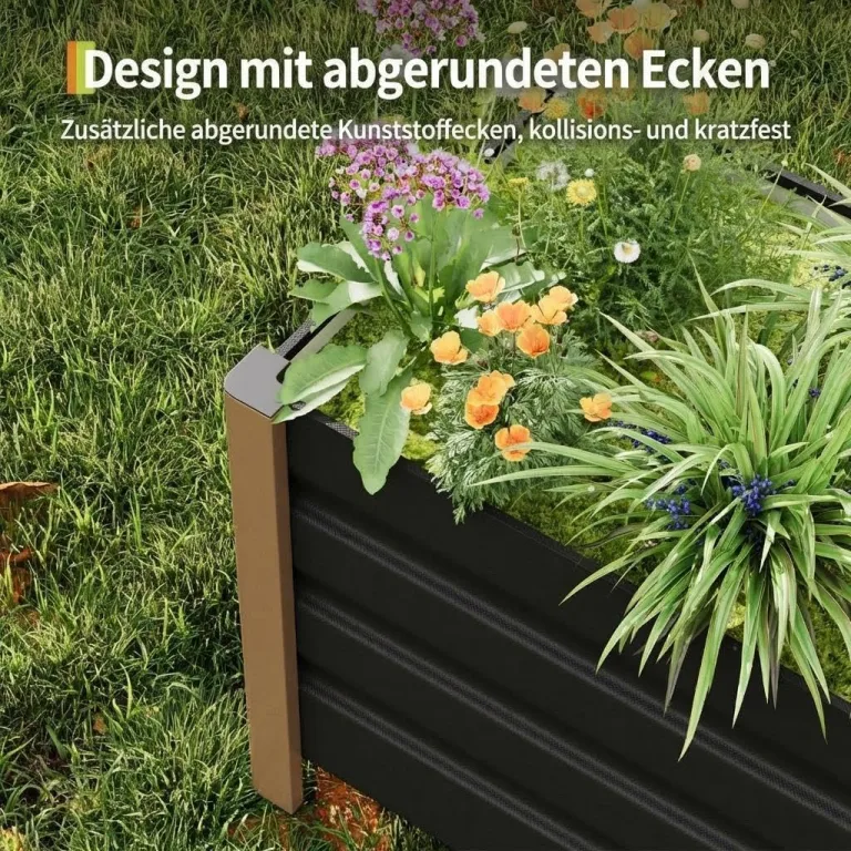 Hochbeet aus Aluminium 100x40x45 cm – Wetterfester Pflanzkasten mit Drainagelöchern, Tiefe Ausführung, Abgerundete Ecken & Anti-Schnitt-Kanten – Robust & Rostfrei für Terrasse, Balkon, Garten, Grau – Bild 4