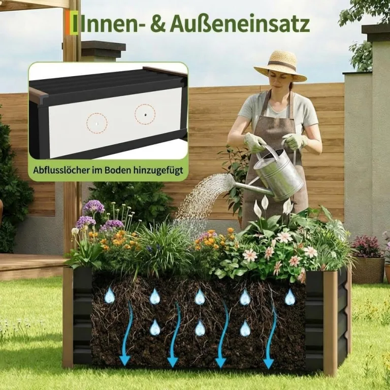 Hochbeet aus Aluminium 100x40x45 cm – Wetterfester Pflanzkasten mit Drainagelöchern, Tiefe Ausführung, Abgerundete Ecken & Anti-Schnitt-Kanten – Robust & Rostfrei für Terrasse, Balkon, Garten, Grau – Bild 5
