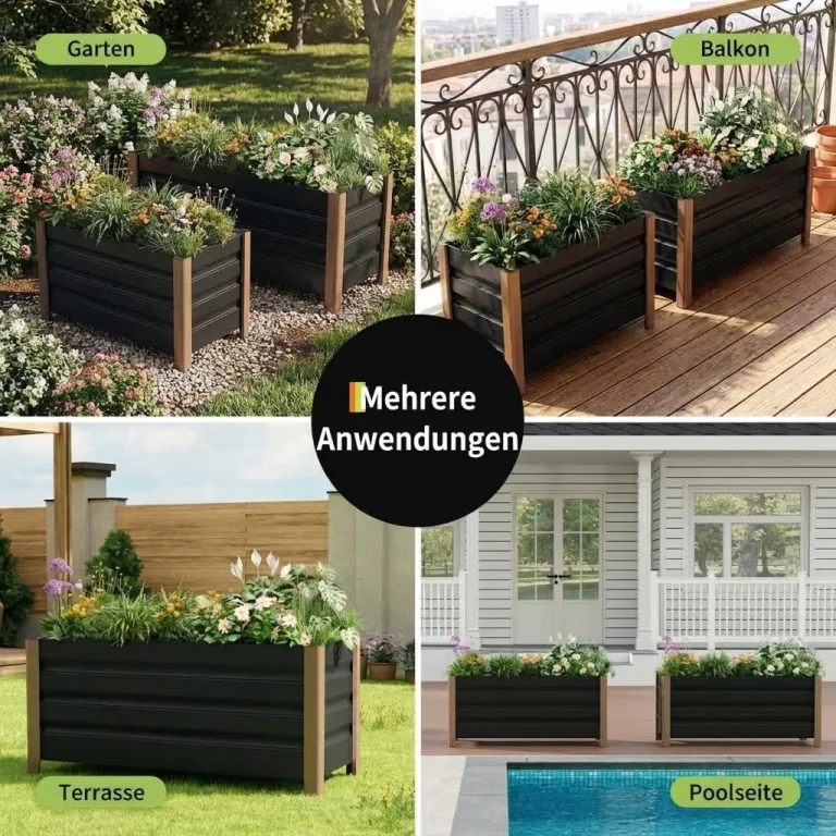 Hochbeet aus Aluminium 100x40x45 cm – Wetterfester Pflanzkasten mit Drainagelöchern, Tiefe Ausführung, Abgerundete Ecken & Anti-Schnitt-Kanten – Robust & Rostfrei für Terrasse, Balkon, Garten, Grau – Bild 7