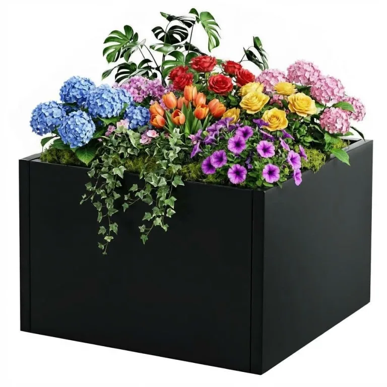 Metall Hochbeet Schwarz, Robustes Eisen Pflanzbeet mit Boden, Stabiler Pflanzrahmen, Wetterfest & Langlebig, Ideal für Garten, Balkon, Terrasse & Rasen, Pflanzkasten für Blumen & Gemüse, 46x46x30cm – Bild 1