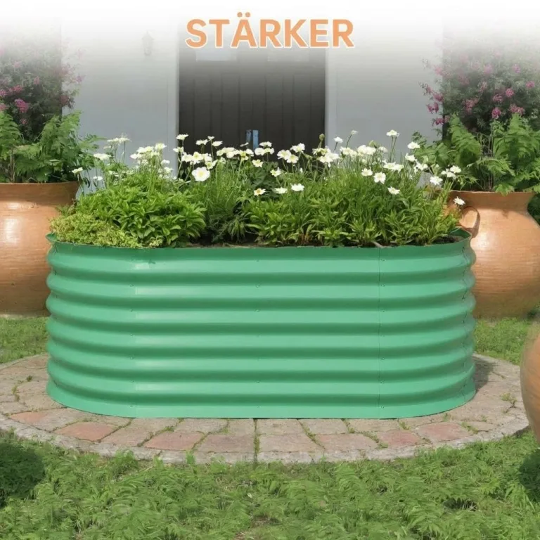 Verzinktes Metall Hochbeet Hoch – Rostbeständiges Gartenhochbeet für Gemüse, Kräuter & Blumen – Robuster Pflanzkasten für Garten, Terrasse oder Rasen – Wetterfest & Einfache Montage, Grün – Bild 4