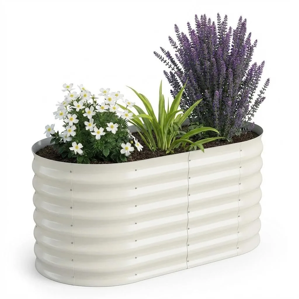 Verzinktes Metall Hochbeet Hoch – Rostbeständiges Gartenhochbeet für Gemüse, Kräuter & Blumen – Robuster Pflanzkasten für Garten, Terrasse oder Rasen – Wetterfest & Einfache Montage, Beige - Bild 1