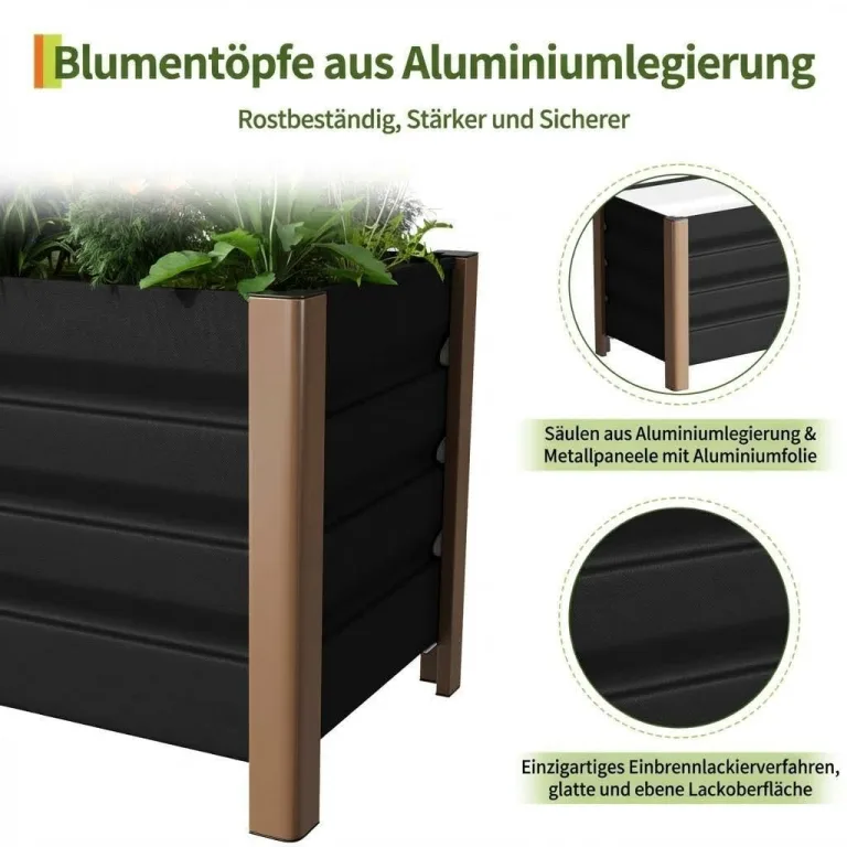 Hochbeet aus Aluminium 60x40x45 cm – Wetterfester Pflanzkasten mit Drainagelöchern, Tiefe Ausführung, Abgerundete Ecken & Anti-Schnitt-Kanten – Robust & Rostfrei für Terrasse, Balkon, Garten, Grau – Bild 2