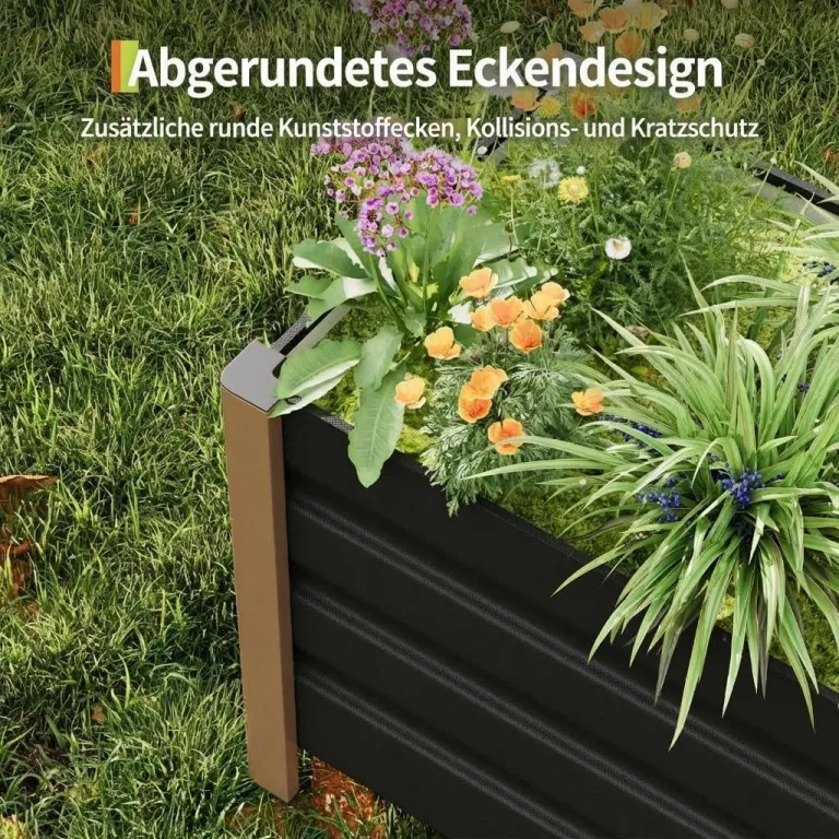 Hochbeet aus Aluminium 60x40x45 cm – Wetterfester Pflanzkasten mit Drainagelöchern, Tiefe Ausführung, Abgerundete Ecken & Anti-Schnitt-Kanten – Robust & Rostfrei für Terrasse, Balkon, Garten, Grau – Bild 4