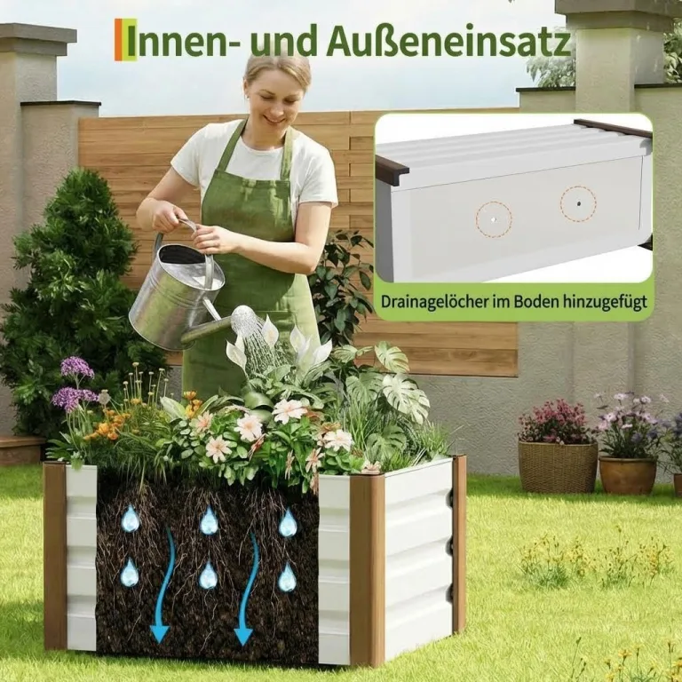 Hochbeet aus Aluminium 60x40x45 cm – Wetterfester Pflanzkasten mit Drainagelöchern, Tiefe Ausführung, Abgerundete Ecken & Anti-Schnitt-Kanten – Robust & Rostfrei für Terrasse, Balkon, Garten, Weiß – Bild 2