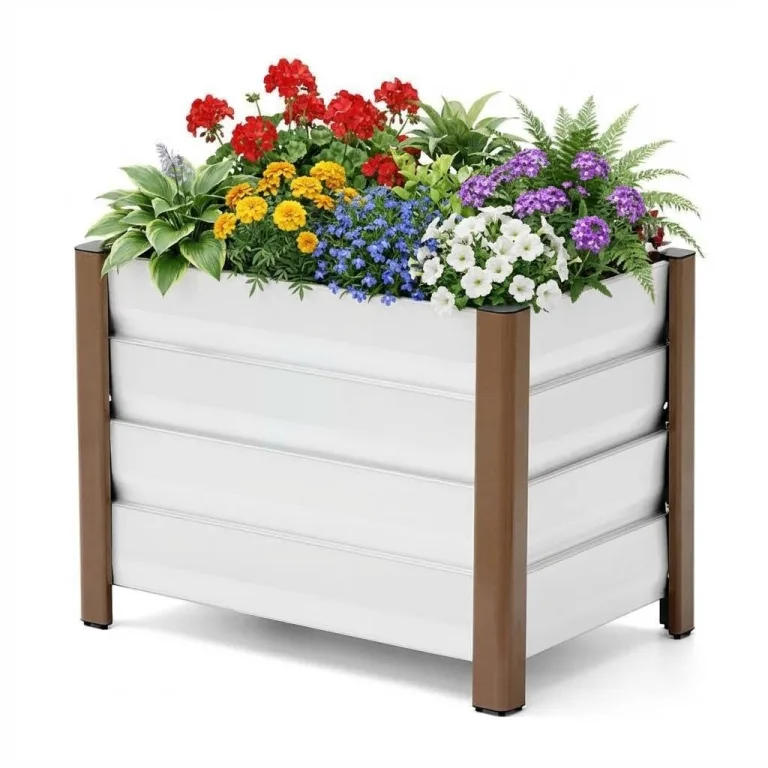 Hochbeet aus Aluminium 60x40x45 cm – Wetterfester Pflanzkasten mit Drainagelöchern, Tiefe Ausführung, Abgerundete Ecken & Anti-Schnitt-Kanten – Robust & Rostfrei für Terrasse, Balkon, Garten, Weiß – Bild 1