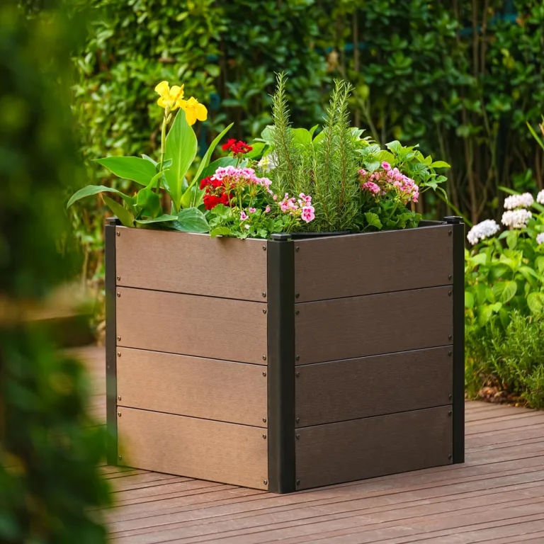 Holz Hochbeet 64x64x60 cm - Rechteckiger Outdoor Pflanzkasten mit Boden, Großes Erhöhtes Gartenbeet für Gemüse, Kräuter und Blumen, Ideal für Terrasse, Garten & Balkon – Bild 4