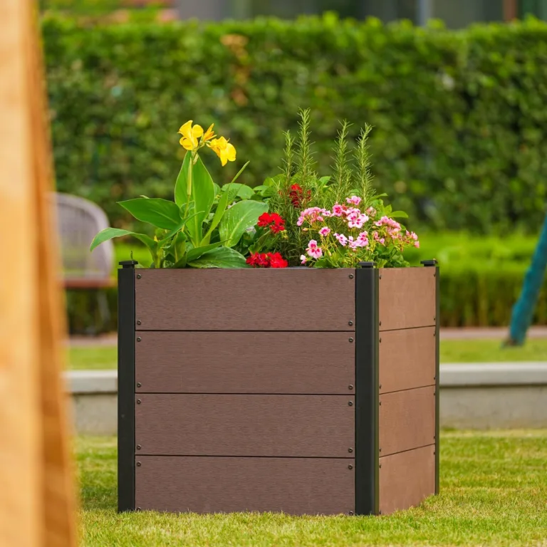 Holz Hochbeet 64x64x60 cm - Rechteckiger Outdoor Pflanzkasten mit Boden, Großes Erhöhtes Gartenbeet für Gemüse, Kräuter und Blumen, Ideal für Terrasse, Garten & Balkon – Bild 7