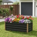Hochbeet Aluminium mit Offenem Boden, Großer Rostfreier Pflanzkasten mit Abgerundeten Ecken, Tiefes Beet für Gemüse, Blumen und Kräuter, Grau, 120x60x40cm - Thumbnail 6