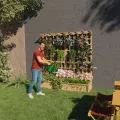 2-stufiges Holz Hochbeet mit Rankgitter & Dach, 124 x 41 x 160 cm Pflanzkasten mit Kletterhilfe & Drainagelöchern, Erhöhtes Gartenbeet für Gemüse, Blumen, Balkon & Terrasse - Thumbnail 6