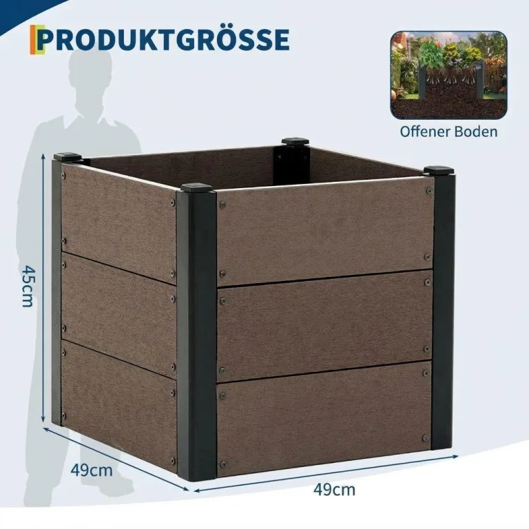 Holz Hochbeet 49x49x45 cm - Rechteckiger Outdoor Pflanzkasten ohne Boden, Großes Erhöhtes Gartenbeet für Gemüse, Kräuter und Blumen, Ideal für Terrasse, Garten & Balkon – Bild 7