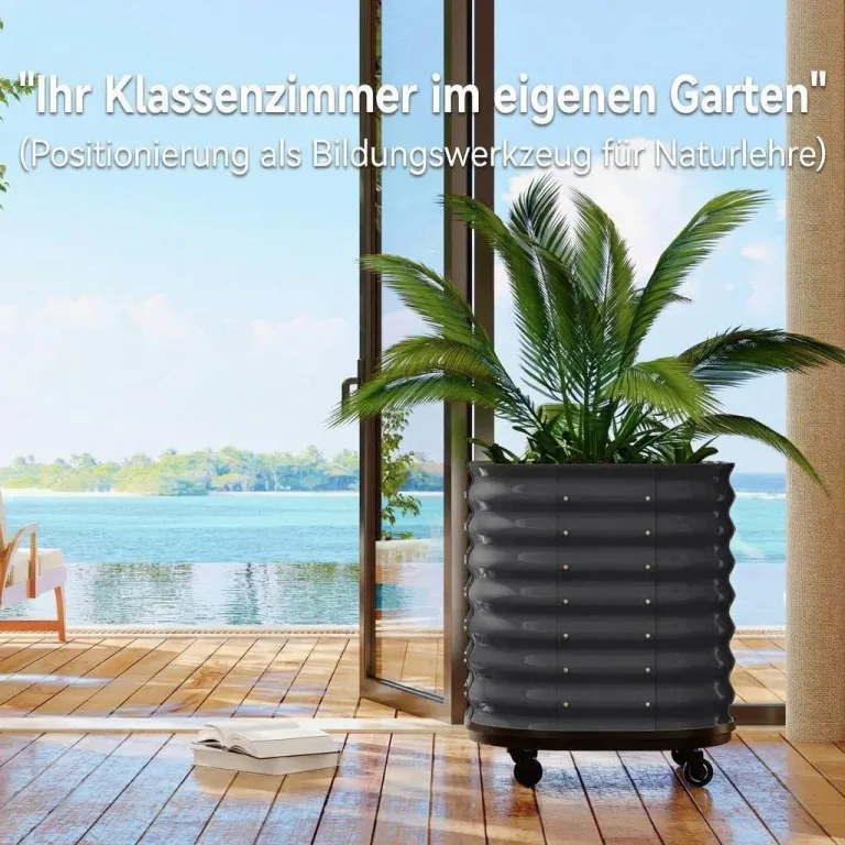 Verzinktes Hochbeet mit Rollen und Selbstbewässerungssystem, mobiler Pflanzkasten aus Metall mit Wasserreservoir für Balkon, Terrasse & Garten, ideal für Gemüse, Kräuter und Blumen, 60x60x70cm, Grau – Bild 4