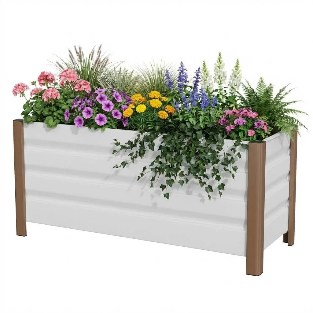 Hochbeet aus Aluminium 100x40x45 cm – Wetterfester Pflanzkasten mit Drainagelöchern, Tiefe Ausführung, Abgerundete Ecken & Anti-Schnitt-Kanten – Robust & Rostfrei für Terrasse, Balkon, Garten, Weiß - Bild 1