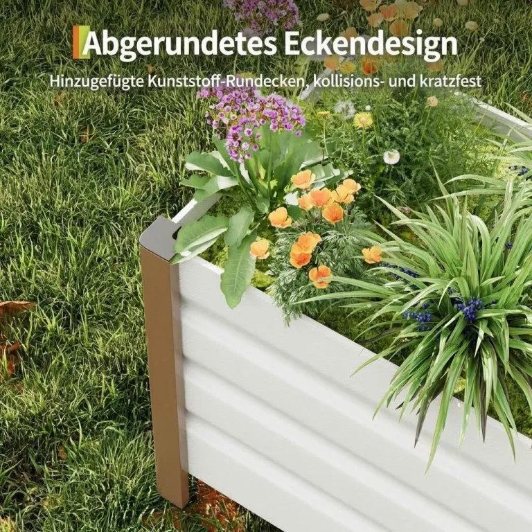 Hochbeet aus Aluminium 100x40x45 cm – Wetterfester Pflanzkasten mit Drainagelöchern, Tiefe Ausführung, Abgerundete Ecken & Anti-Schnitt-Kanten – Robust & Rostfrei für Terrasse, Balkon, Garten, Weiß – Bild 7