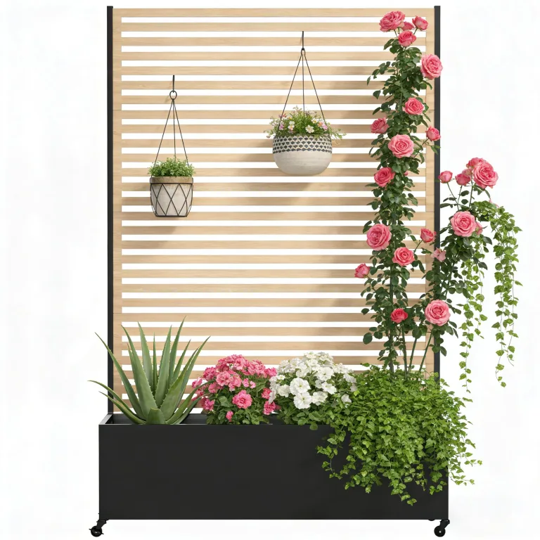 Pflanzkasten aus Metall für den Außenbereich mit Spalier, Hochbeet aus Metall mit Rad, freistehender Sichtschutz-Pflanzkasten für Blumen, Gemüse im Garten, auf der Terrasse, auf dem Balkon – Bild 8