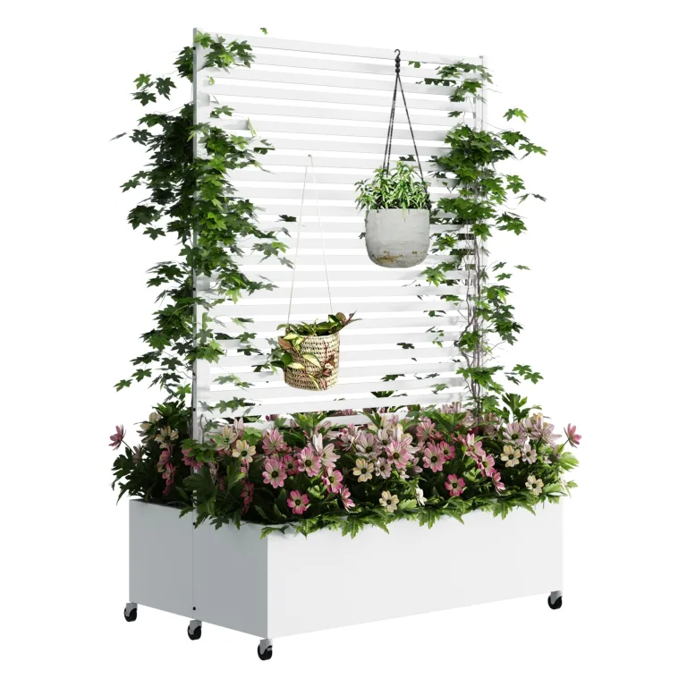Pflanzkasten aus Metall für den Außenbereich mit Spalier, Hochbeet aus Metall mit Rad, freistehender Sichtschutz-Pflanzkasten für Blumen, Gemüse im Garten, auf der Terrasse, auf dem Balkon – Bild 10