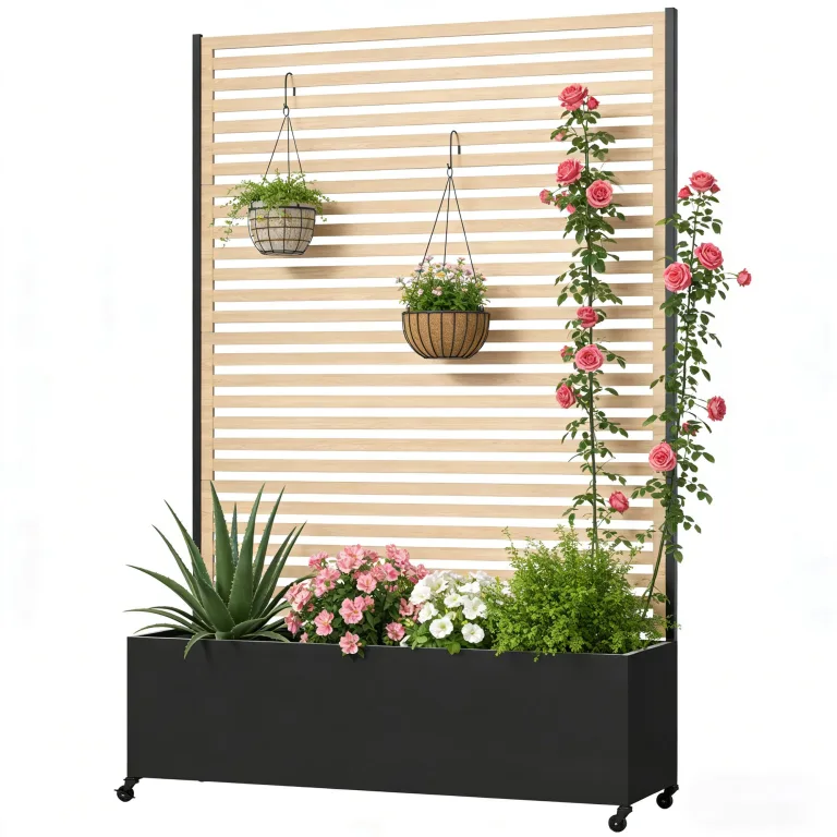Pflanzkasten aus Metall für den Außenbereich mit Spalier, Hochbeet aus Metall mit Rad, freistehender Sichtschutz-Pflanzkasten für Blumen, Gemüse im Garten, auf der Terrasse, auf dem Balkon – Bild 1