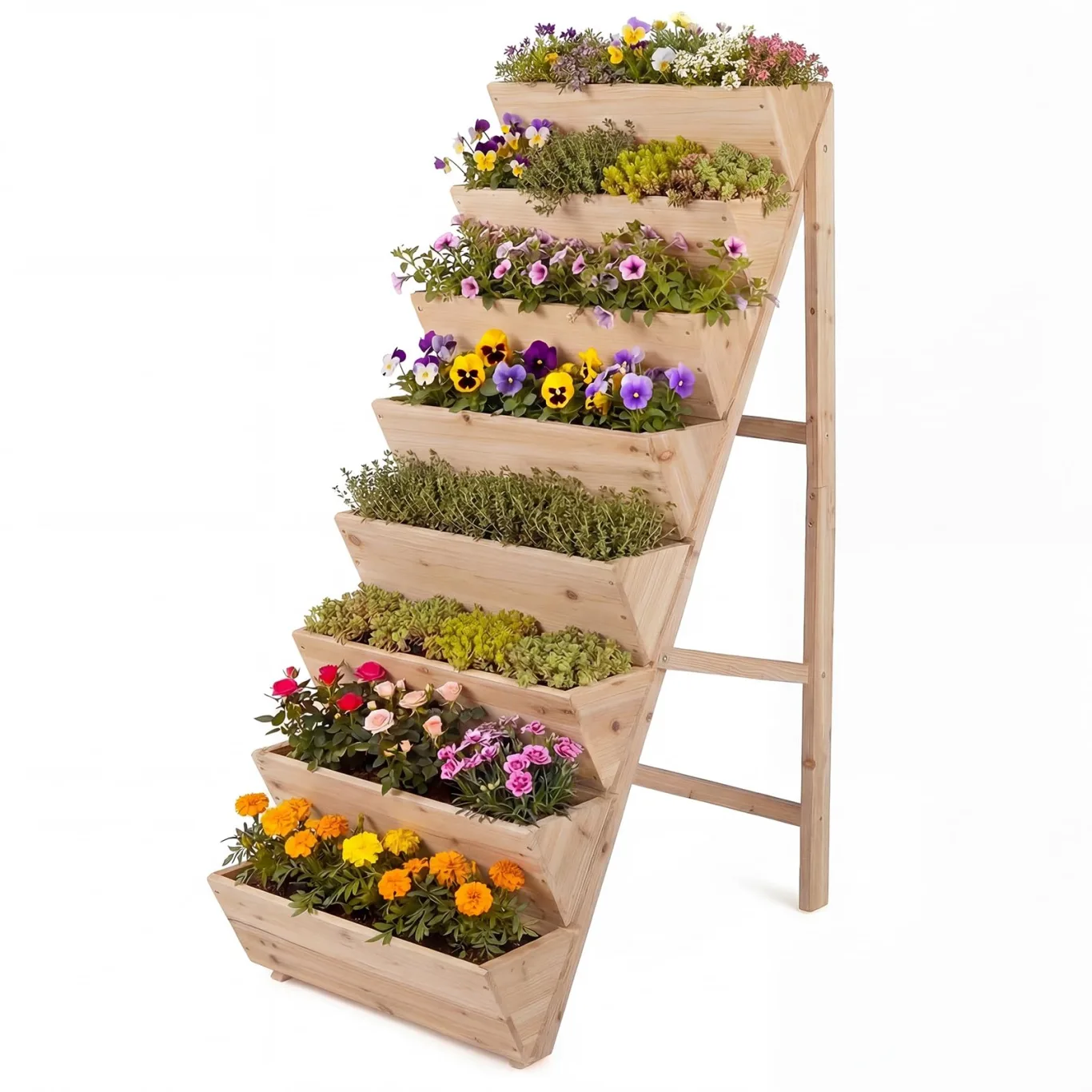 COSTWAY vertikales Hochbeet mit 8 Etagen, Blumenbeet aus Tannenholz, Vertikalbeet mit Pflanzkästen, Blumentreppe Gartenbeet Holz, Blumenkasten für Terrasse Balkon Garten (Natur) - Bild 1