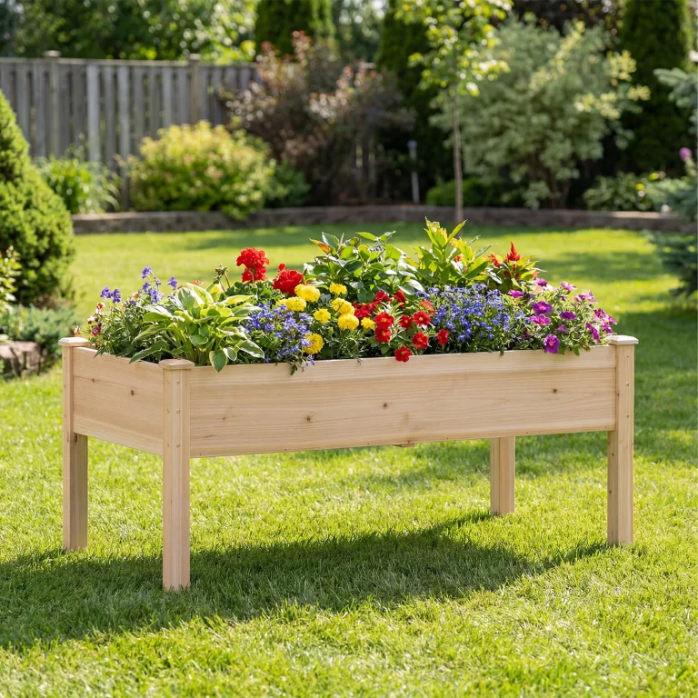 COSTWAY 2 er Hochbeet Holz, Pflanzbeet für Kinder, 122 x 62 x 48 cm, Pflanzkasten bis 130 kg, Blumenkübel mit Ablauflöchern, Kräuterbeet rechteckig, Anzuchtbeet Garten Terrasse Balkon, Natur – Bild 9