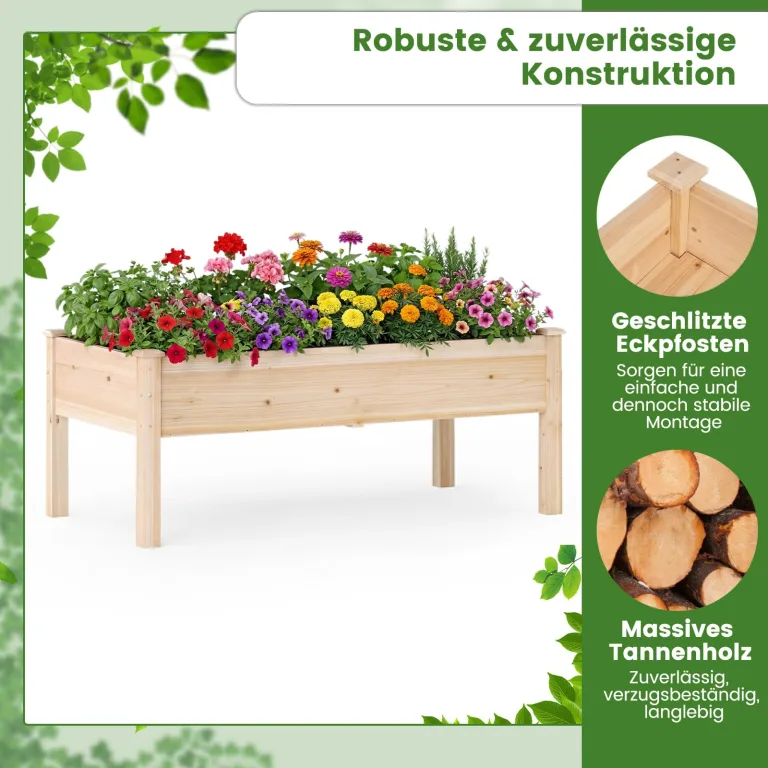 COSTWAY Hochbeet Holz, Pflanzbeet für Kinder, 122 x 62 x 48 cm, Pflanzkasten bis 130 kg, Blumenkübel mit Ablauflöchern, Kräuterbeet rechteckig, Anzuchtbeet Garten Terrasse Balkon, Natur – Bild 5