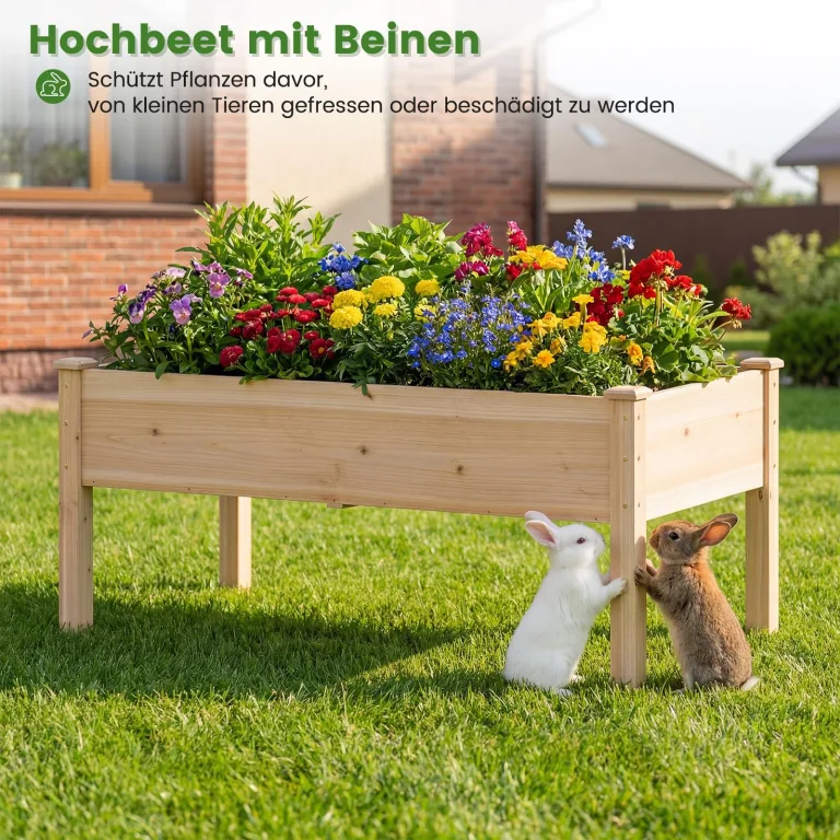COSTWAY Hochbeet Holz, Pflanzbeet für Kinder, 122 x 62 x 48 cm, Pflanzkasten bis 130 kg, Blumenkübel mit Ablauflöchern, Kräuterbeet rechteckig, Anzuchtbeet Garten Terrasse Balkon, Natur – Bild 6