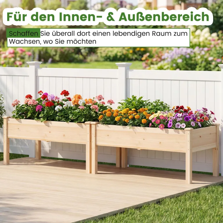 COSTWAY Hochbeet Holz, Pflanzbeet für Kinder, 122 x 62 x 48 cm, Pflanzkasten bis 130 kg, Blumenkübel mit Ablauflöchern, Kräuterbeet rechteckig, Anzuchtbeet Garten Terrasse Balkon, Natur – Bild 8