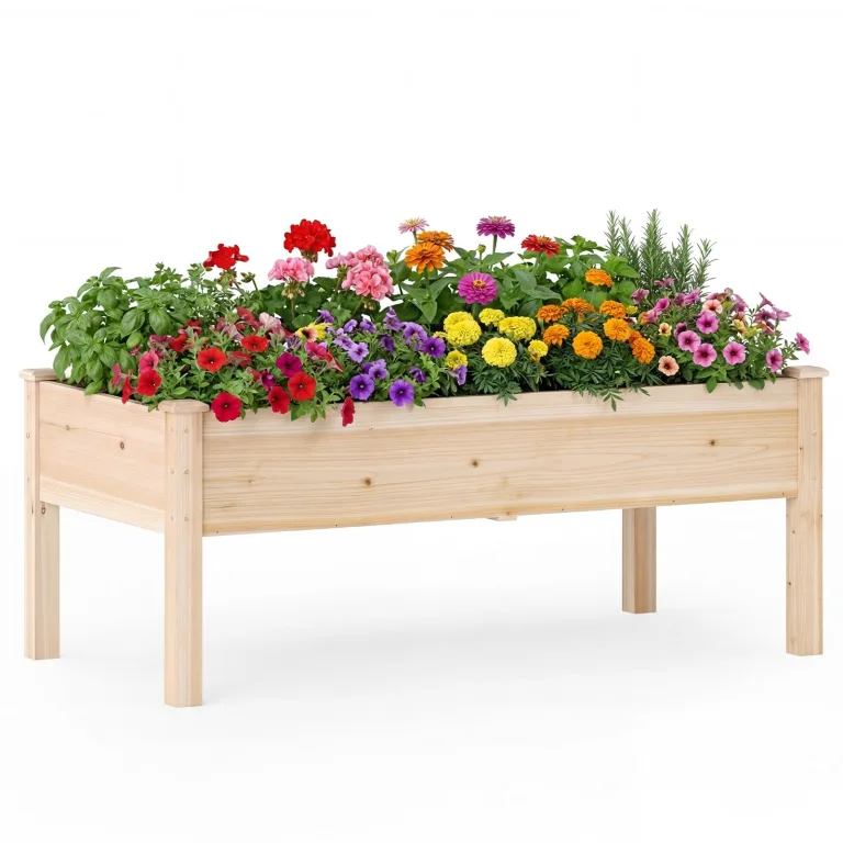 COSTWAY Hochbeet Holz, Pflanzbeet für Kinder, 122 x 62 x 48 cm, Pflanzkasten bis 130 kg, Blumenkübel mit Ablauflöchern, Kräuterbeet rechteckig, Anzuchtbeet Garten Terrasse Balkon, Natur – Bild 1