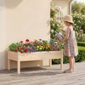 COSTWAY Hochbeet Holz, Pflanzbeet für Kinder, 122 x 62 x 48 cm, Pflanzkasten bis 130 kg, Blumenkübel mit Ablauflöchern, Kräuterbeet rechteckig, Anzuchtbeet Garten Terrasse Balkon, Natur - Thumbnail 2