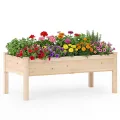 COSTWAY Hochbeet Holz, Pflanzbeet für Kinder, 122 x 62 x 48 cm, Pflanzkasten bis 130 kg, Blumenkübel mit Ablauflöchern, Kräuterbeet rechteckig, Anzuchtbeet Garten Terrasse Balkon, Natur - Thumbnail 1