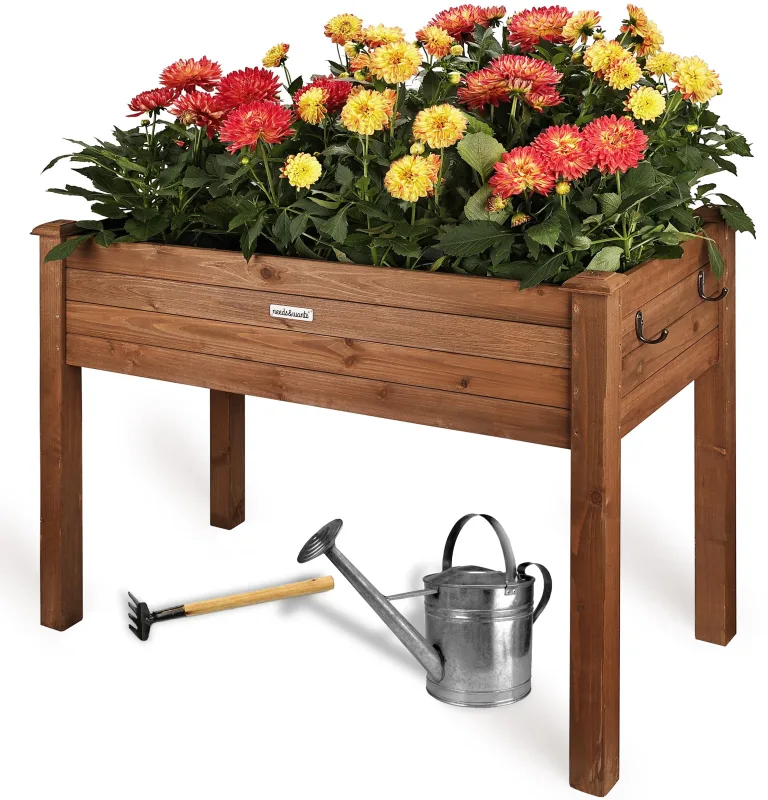 needs&wants® Großes Hochbeet Stufenbeet 3-stufig aus Holz für Garten Terrasse, Pflanzbeet Pflanztreppe XL quadratisch, Etagen Blumenbeet Kräuterbeet Blumentreppe, 123,5 x 123,5 x 53 cm, braun – Bild 10