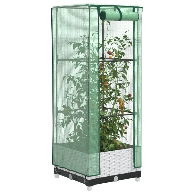 Hochbeet mit Gewächshaus Frühbeet Aufsatz Rattan Optik 40x40x123 cm, Stabiles Tomatenhaus für Garten und Balkon, Pflanzkasten mit Schutznetz und Belüftung für Gemüse Kräuter Blumen – Bild 1