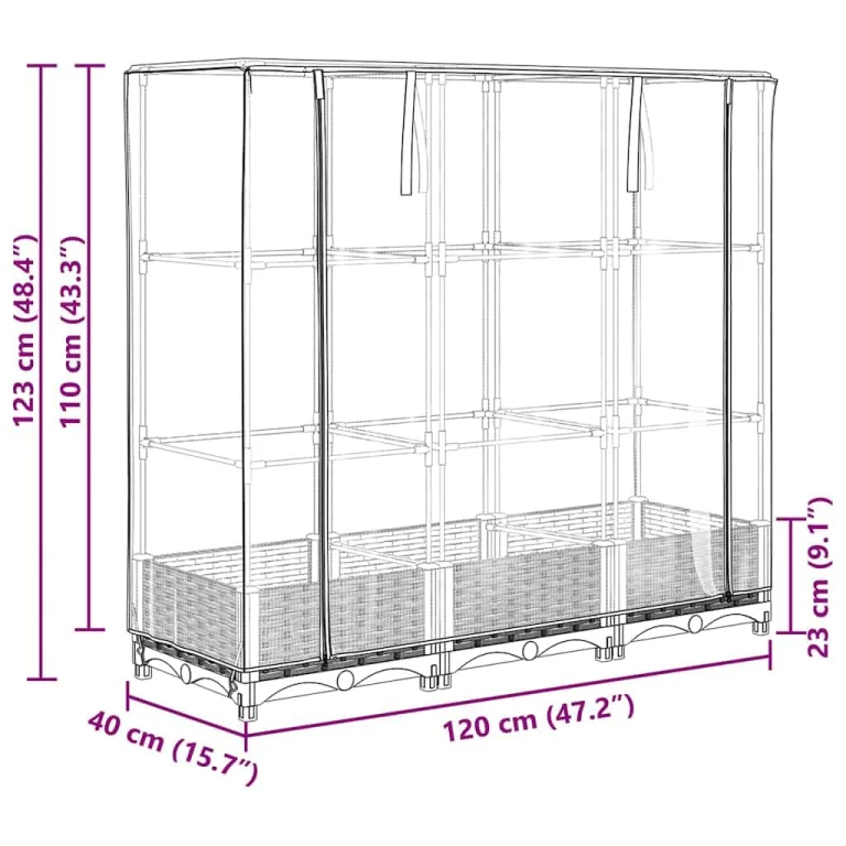 Hochbeet mit Gewächshaus Frühbeet Tomatenhaus 120x40x123 cm Rattan Optik WeiÃŸ, Stabiles PP Beet mit Eisenrahmen und Wasserdichter Abdeckung für Garten Balkon Terrasse – Bild 9