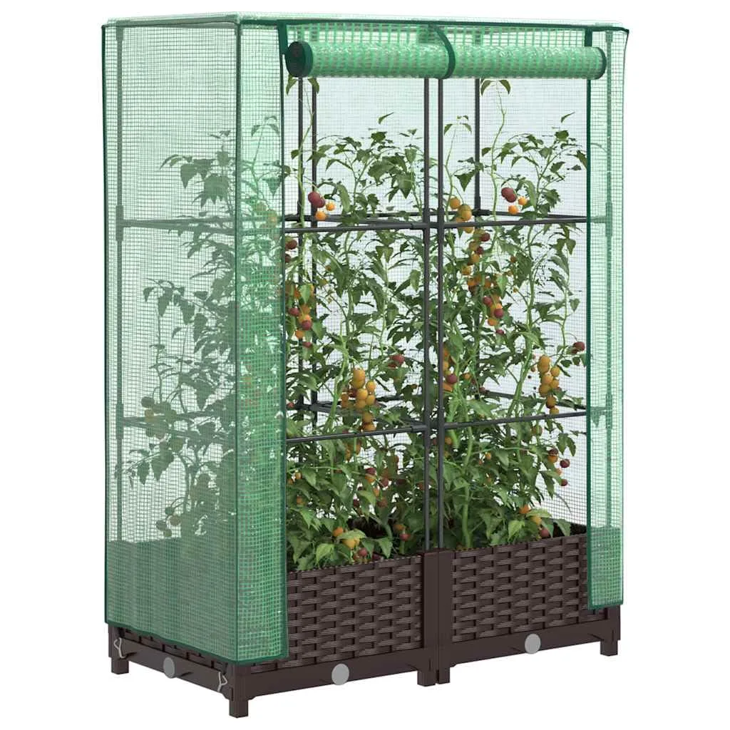 Hochbeet mit Gewächshaus Aufsatz 80x40x123 cm Rattan Optik Frühbeet für Tomaten Gemüse Kräuter, Stabiles PP Beet mit Eisenrahmen & Wasserdichter PE Abdeckung für Garten Balkon Terrasse - Bild 1