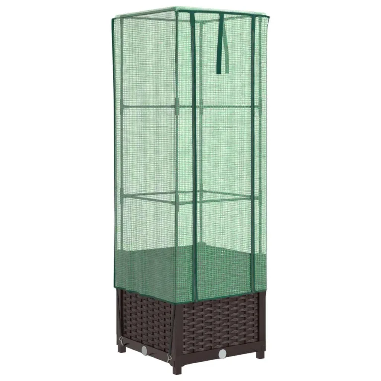Hochbeet mit Gewächshaus Frühbeet Aufsatz Rattan Optik 40x40x139 cm für Tomaten Gemüse Kräuter, Stabiles PP Beet mit Eisenrahmen & Wasserdichter Abdeckung für Garten Balkon Terrasse – Bild 2