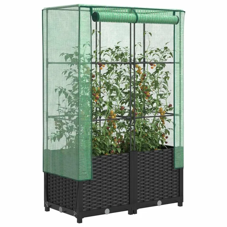 Hochbeet mit Gewächshaus Aufsatz 80x40x138 cm Rattan Optik Frühbeet für Tomaten Gemüse Kräuter, Stabiles PP Beet mit Eisenrahmen & Wasserdichter Abdeckung für Garten Balkon Terrasse – Bild 1