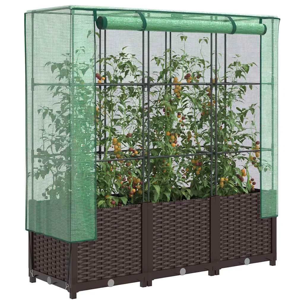 Hochbeet mit Gewächshaus Frühbeet Aufsatz 120x40x138 cm Rattan Optik für Tomaten Gemüse Kräuter, Stabiles PP Beet mit Eisenrahmen & Wasserdichter Abdeckung für Garten Balkon Terrasse - Bild 1